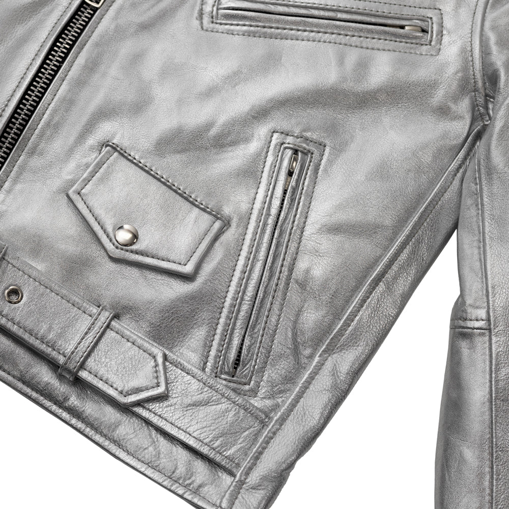 Women’s Silver Leather Motorcycle Jacket - Lux Ryder