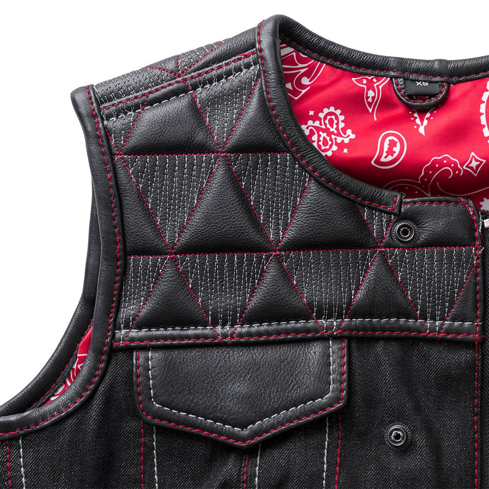 Women Club Style Leather and Denim Motorcycle Vest - Lux Ryder