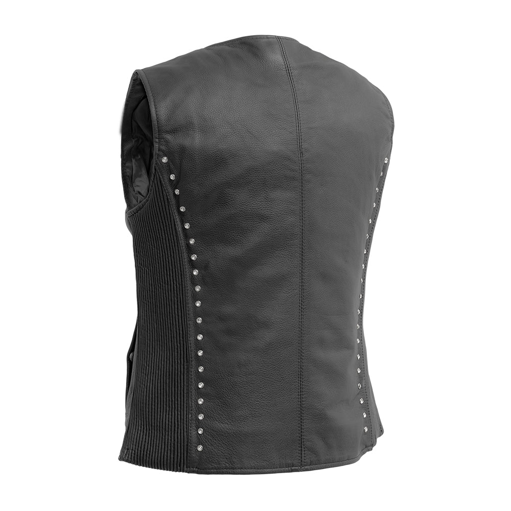 Women’s Leather Motorcycle Vest – Studded Biker Vest with Armor Pocket - Lux Ryder
