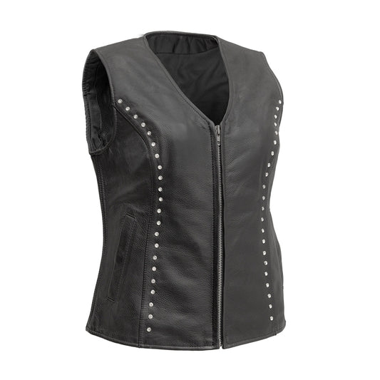 Women’s Leather Motorcycle Vest – Studded Biker Vest with Armor Pocket - Lux Ryder