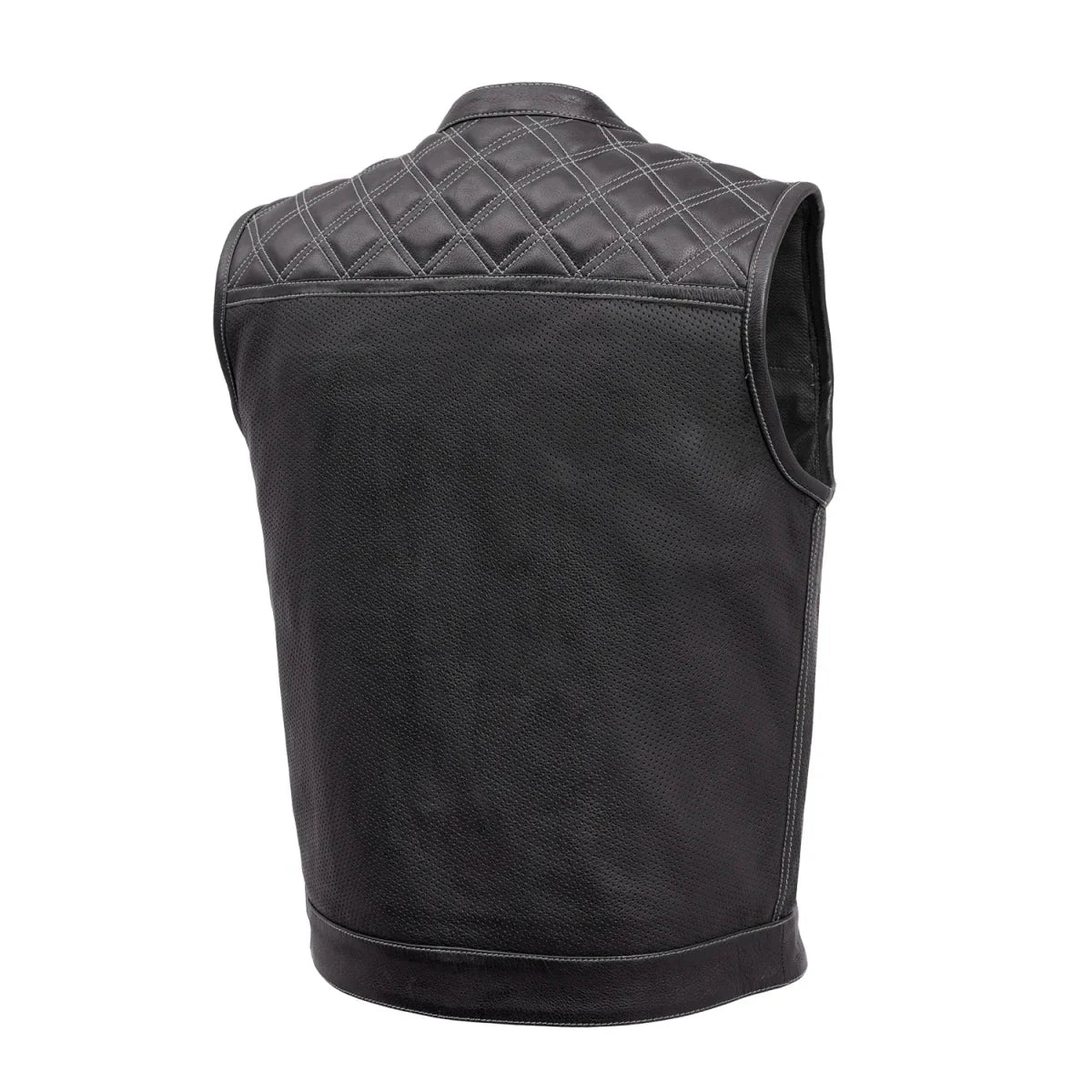 Downside Perforated Men's Motorcycle Leather Vest - Lux Ryder