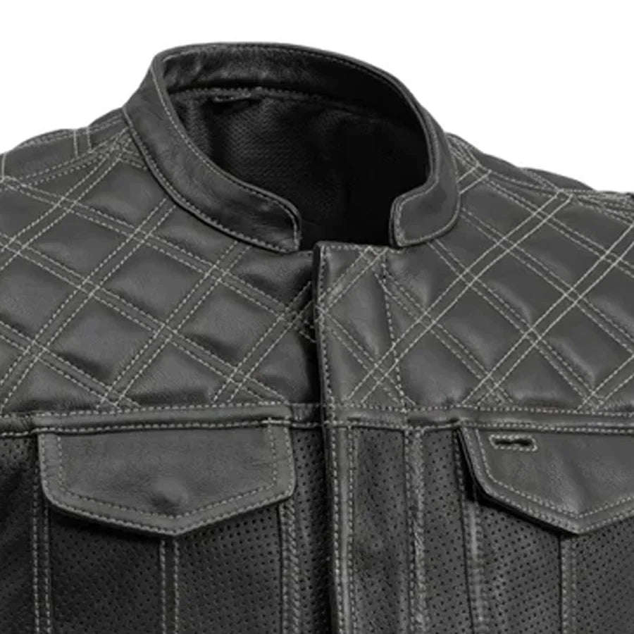 Downside Perforated Men's Motorcycle Leather Vest - Lux Ryder