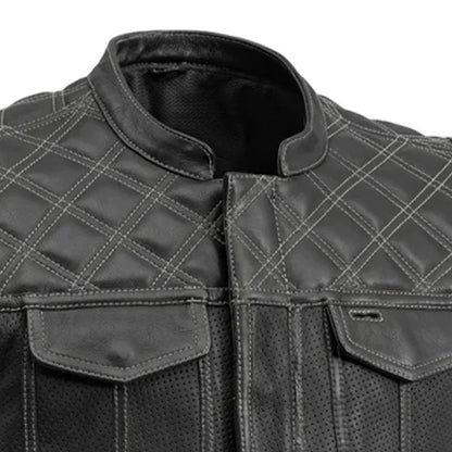 Downside Perforated Men's Motorcycle Leather Vest - Lux Ryder