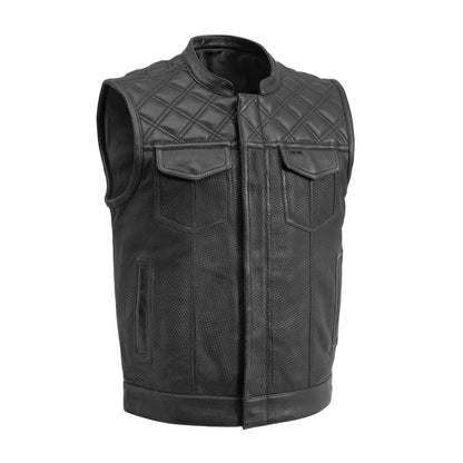 Downside Perforated Men's Motorcycle Leather Vest - Lux Ryder