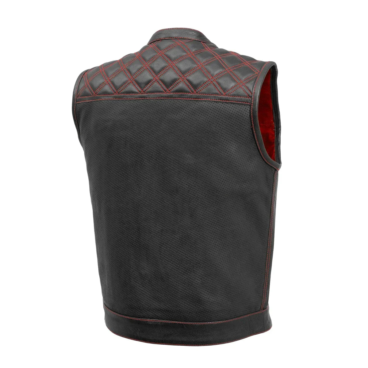 Downside Perforated Men's Motorcycle Leather Vest - Lux Ryder
