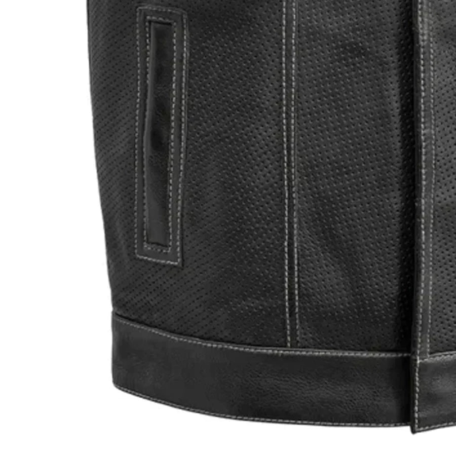 Downside Perforated Men's Motorcycle Leather Vest - Lux Ryder