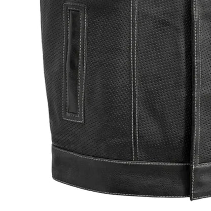 Downside Perforated Men's Motorcycle Leather Vest - Lux Ryder