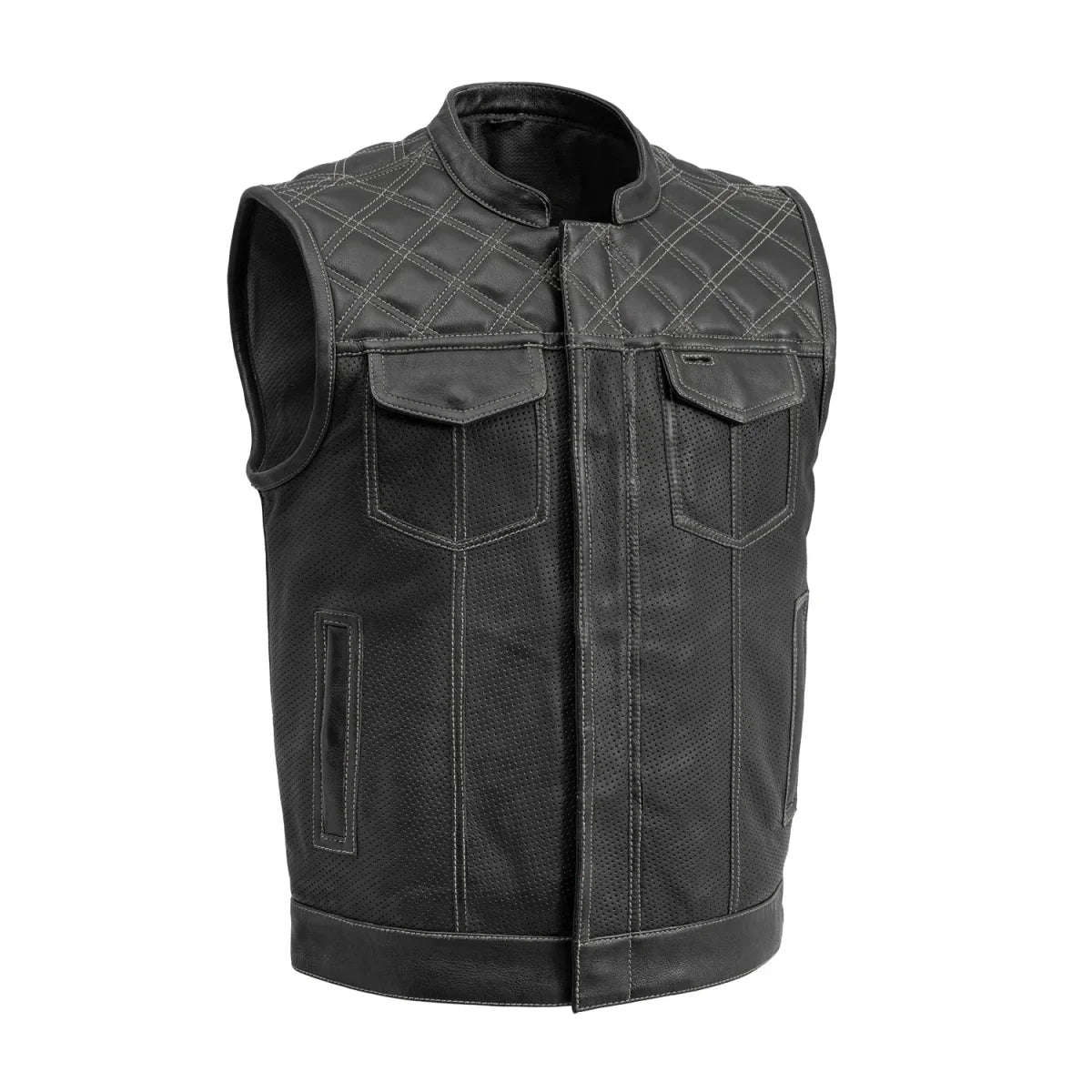 Downside Perforated Men's Motorcycle Leather Vest - Lux Ryder