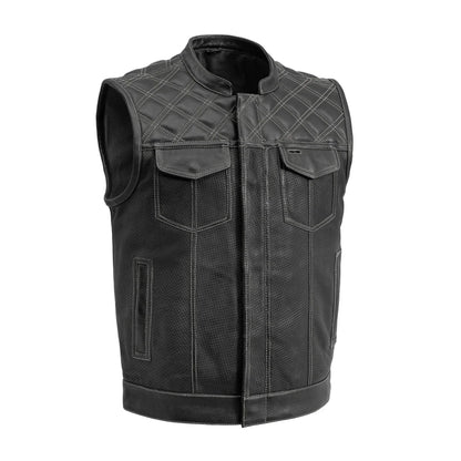 Downside Perforated Men's Motorcycle Leather Vest - Lux Ryder