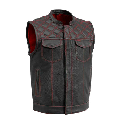 Downside Perforated Men's Motorcycle Leather Vest - Lux Ryder