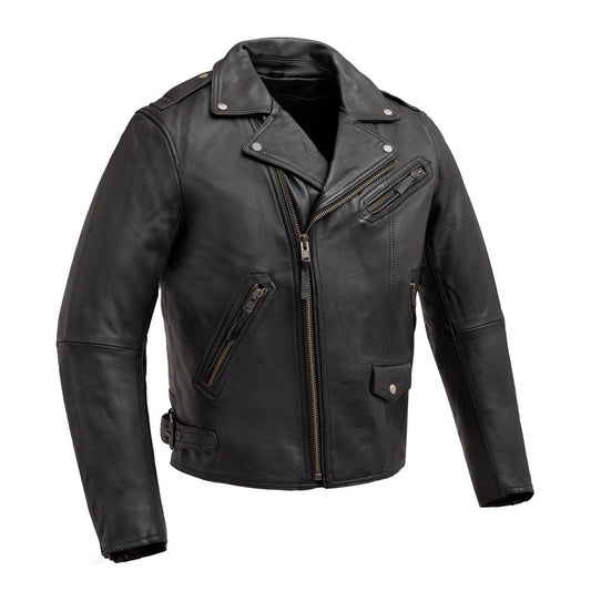 Men Leather Motorcycle Jacket with Asymmetrical Zip - Lux Ryder