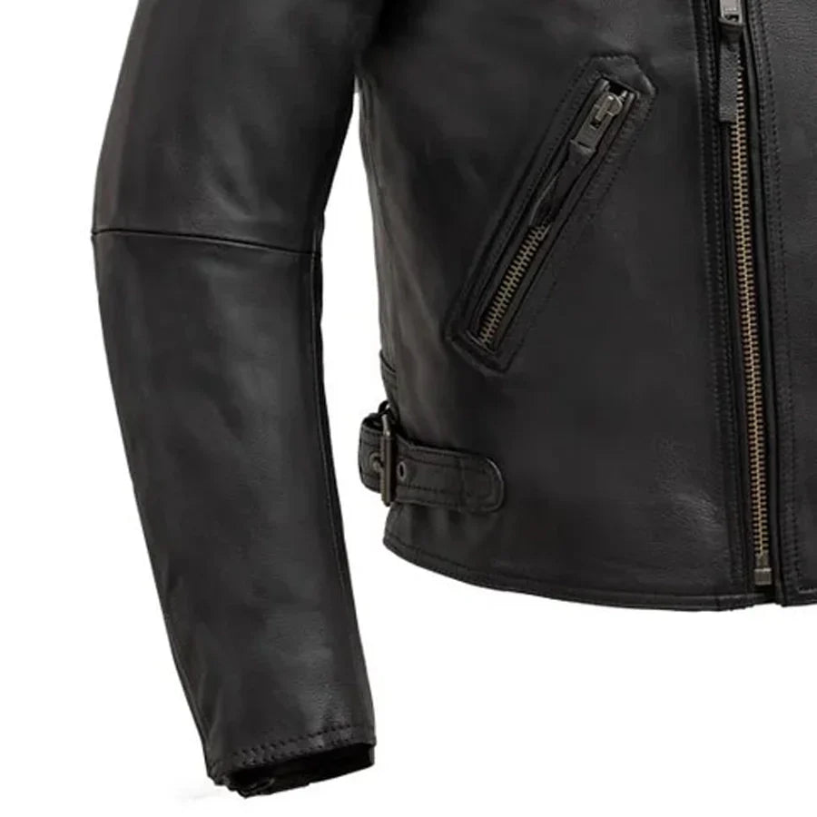 Men Leather Motorcycle Jacket with Asymmetrical Zip - Lux Ryder