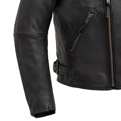Men Leather Motorcycle Jacket with Asymmetrical Zip - Lux Ryder