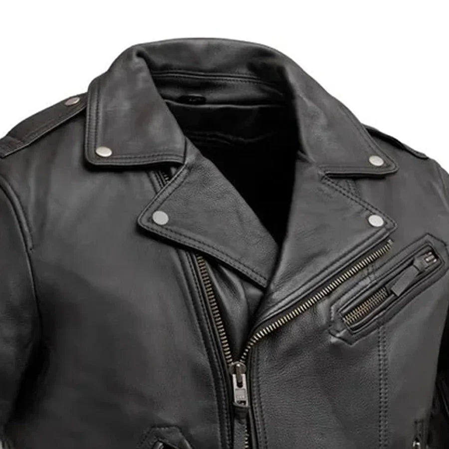 Men Leather Motorcycle Jacket with Asymmetrical Zip - Lux Ryder