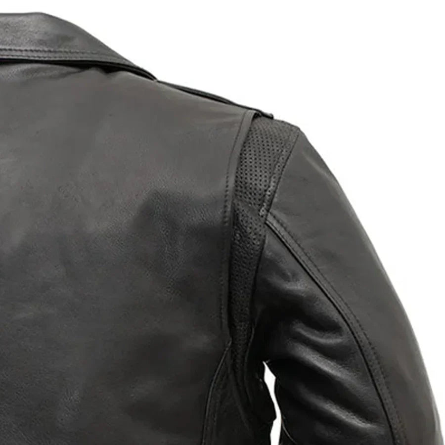 Men Leather Motorcycle Jacket with Asymmetrical Zip - Lux Ryder