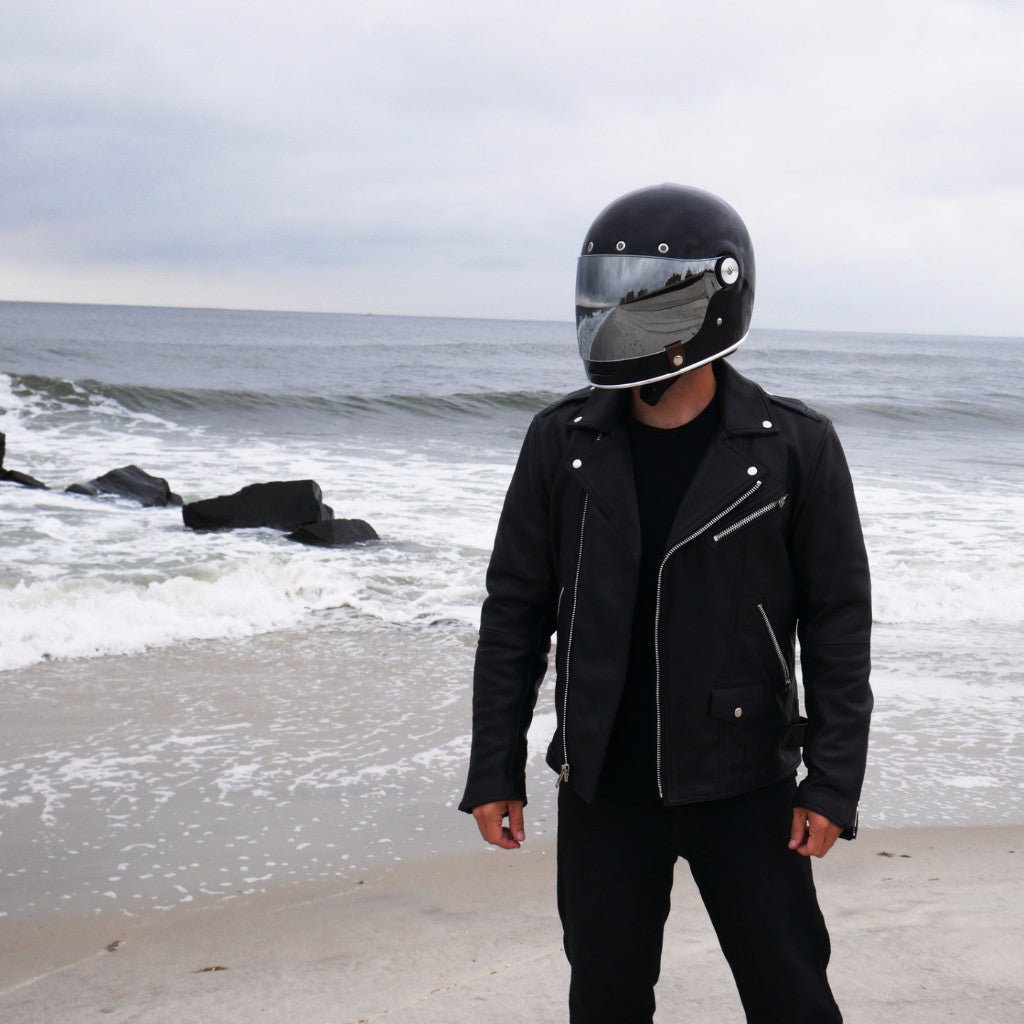 Men Leather Motorcycle Jacket with Asymmetrical Zip - Lux Ryder