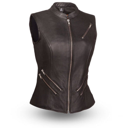 Women Leather Motorcycle Vest – Fairmont Style - Lux Ryder