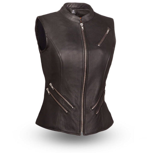 Women Leather Motorcycle Vest – Fairmont Style - Lux Ryder