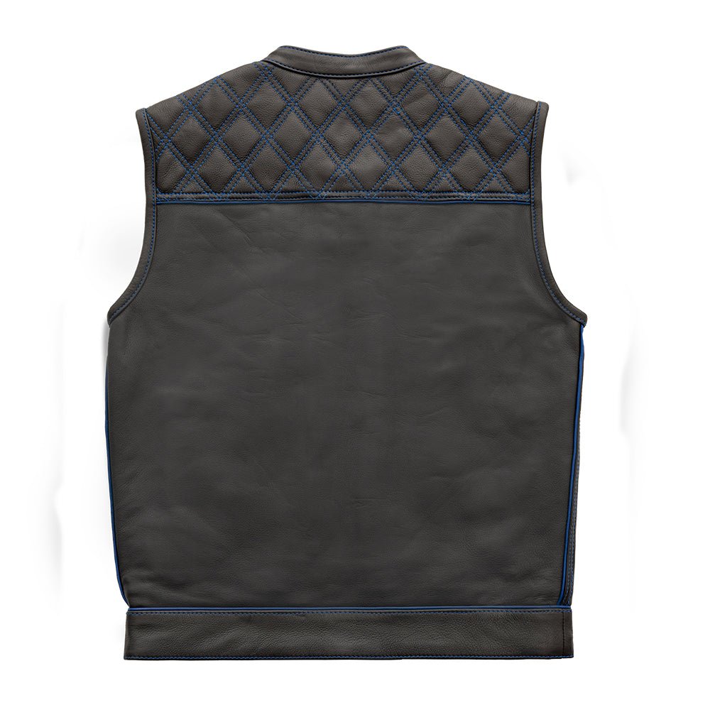 Finish Line - Blue Checker - Men's Motorcycle Leather Vest - Lux Ryder