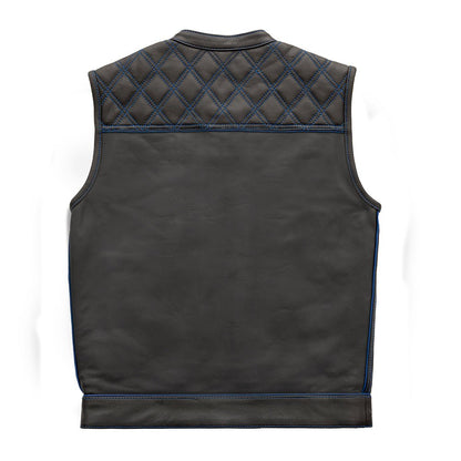 Finish Line - Blue Checker - Men's Motorcycle Leather Vest - Lux Ryder