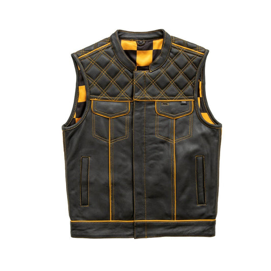 Finish Line - Gold Checker - Men's Motorcycle Leather Vest - Lux Ryder