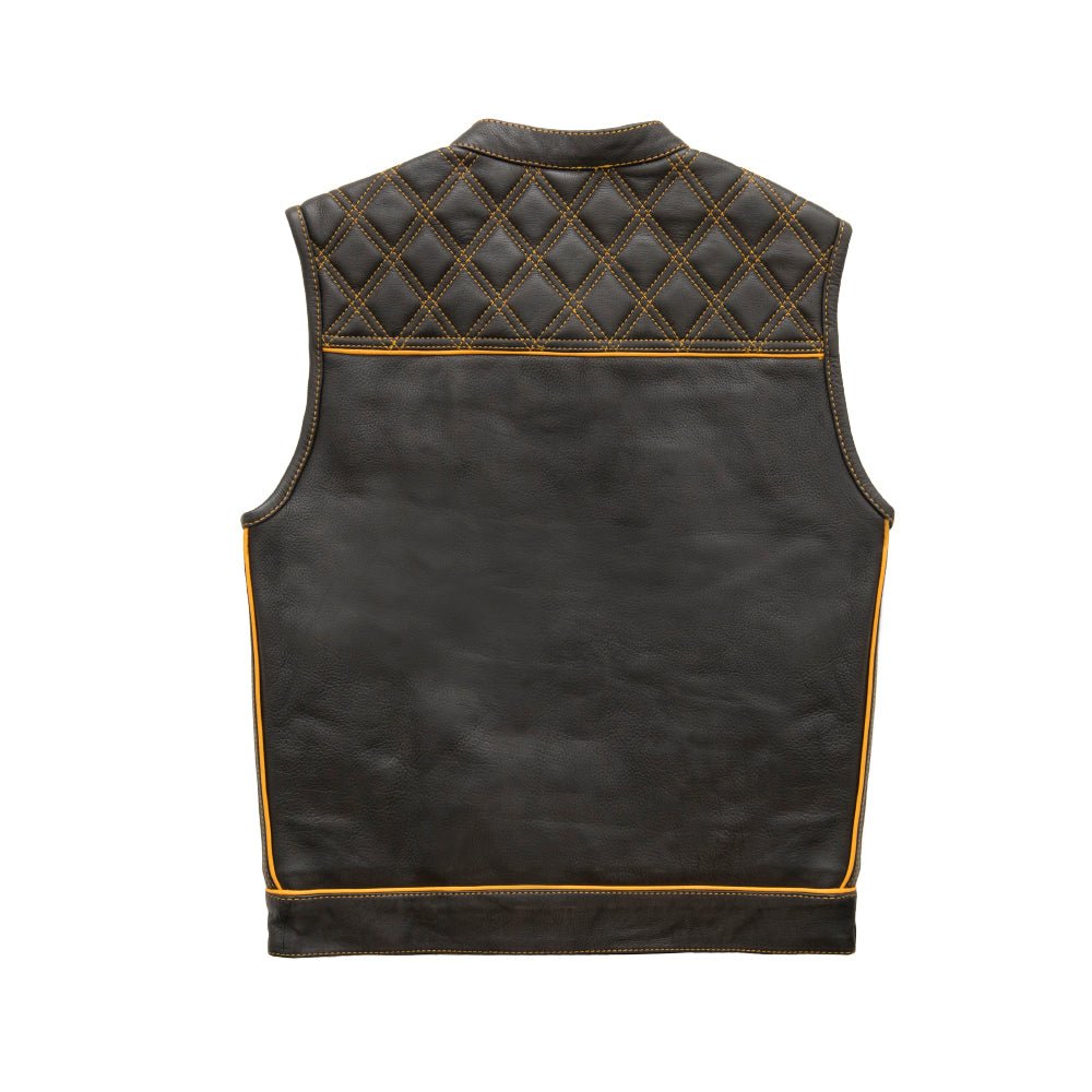 Finish Line - Gold Checker - Men's Motorcycle Leather Vest - Lux Ryder