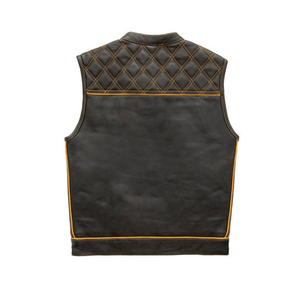 Finish Line - Gold Checker - Men's Motorcycle Leather Vest - Lux Ryder