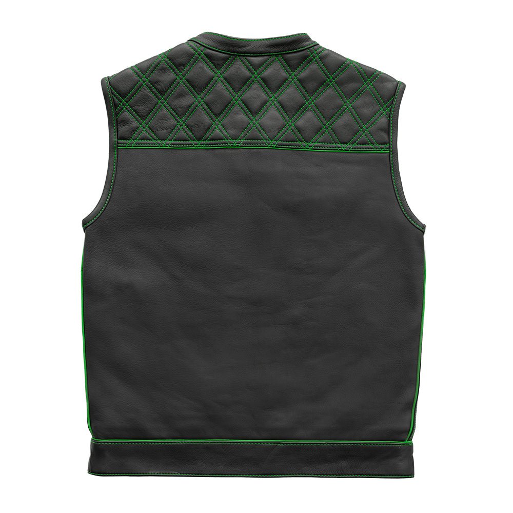 Finish Line - Green Checker - Men's Motorcycle Leather Vest - Lux Ryder