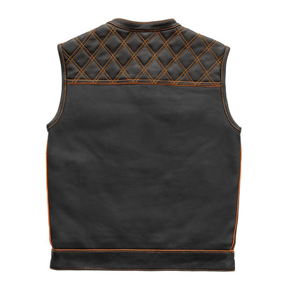 Finish Line - Orange Checker - Men's Motorcycle Leather Vest - Lux Ryder