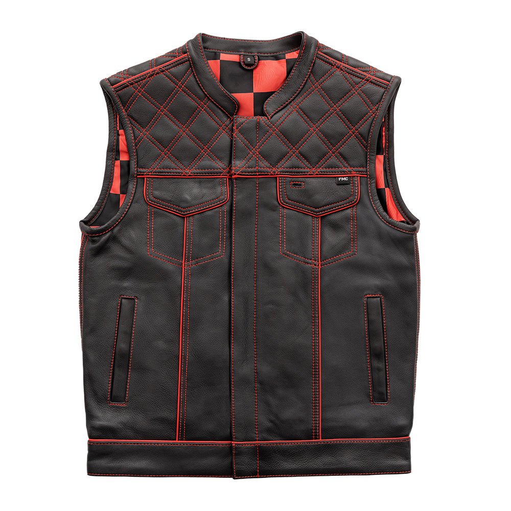 Finish Line - Red Checker - Men's Motorcycle Leather Vest - Lux Ryder