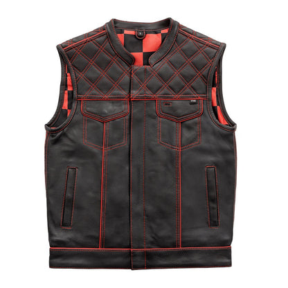 Finish Line - Red Checker - Men's Motorcycle Leather Vest - Lux Ryder
