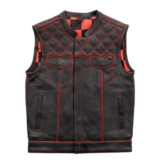 Finish Line - Red Checker - Men's Motorcycle Leather Vest - Lux Ryder