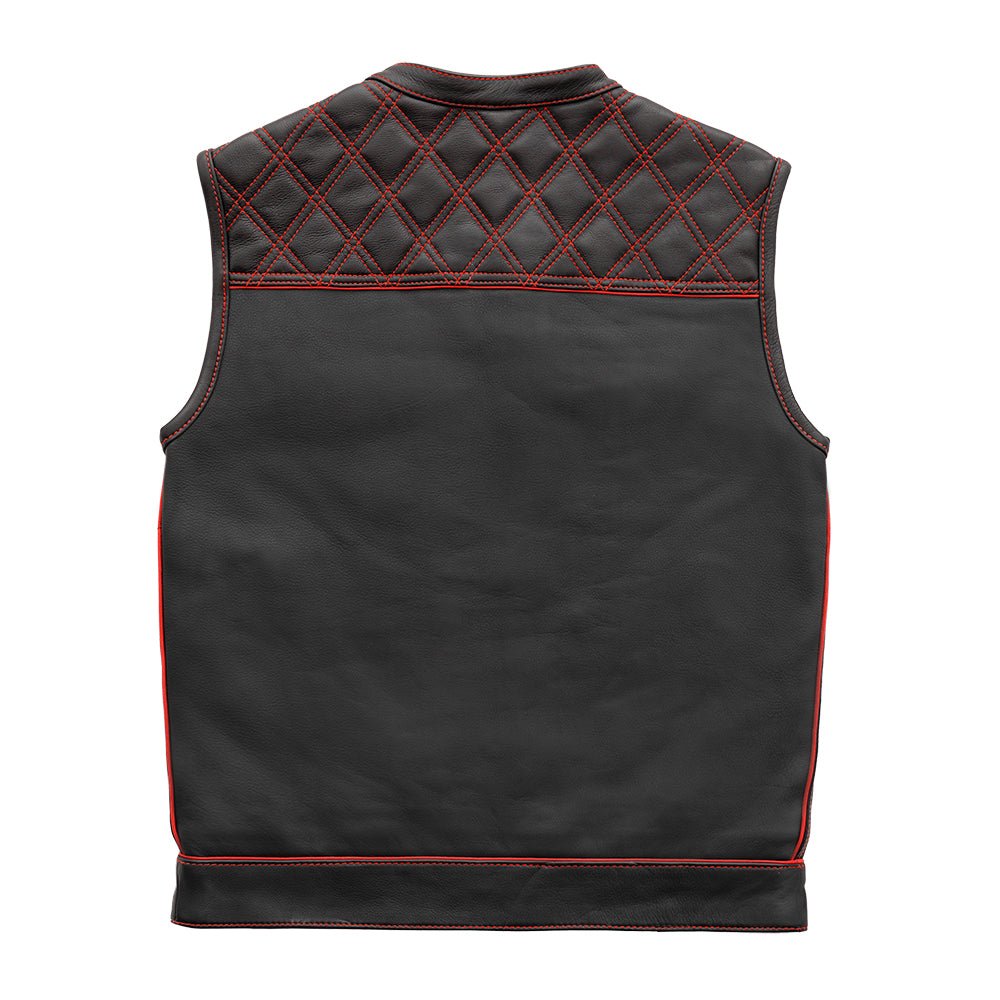 Finish Line - Red Checker - Men's Motorcycle Leather Vest - Lux Ryder