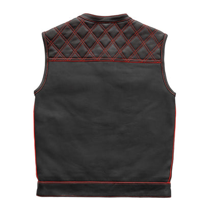 Finish Line - Red Checker - Men's Motorcycle Leather Vest - Lux Ryder