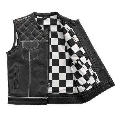 Finish Line - White Checker - Men's Motorcycle Leather Vest - Lux Ryder