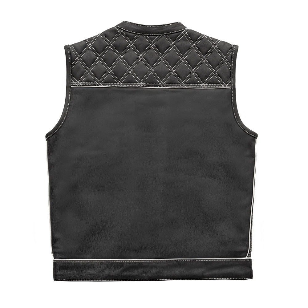 Finish Line - White Checker - Men's Motorcycle Leather Vest - Lux Ryder