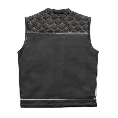 Finish Line - White Checker - Men's Motorcycle Leather Vest - Lux Ryder
