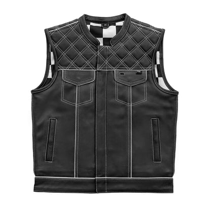 Finish Line - White Checker - Men's Motorcycle Leather Vest - Lux Ryder
