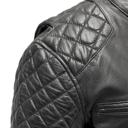 Men Leather Motorcycle Jacket with Quilted Shoulders - Lux Ryder