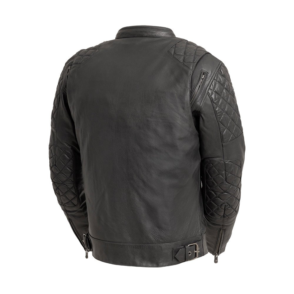 Men Leather Motorcycle Jacket with Quilted Shoulders - Lux Ryder