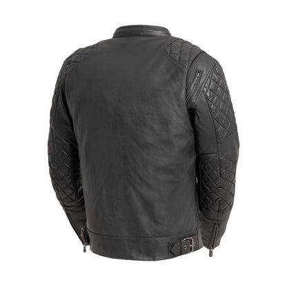 Men Leather Motorcycle Jacket with Quilted Shoulders - Lux Ryder