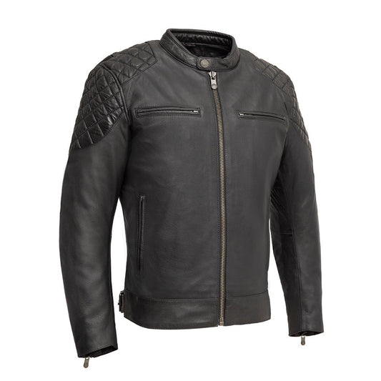 Men Leather Motorcycle Jacket with Quilted Shoulders - Lux Ryder