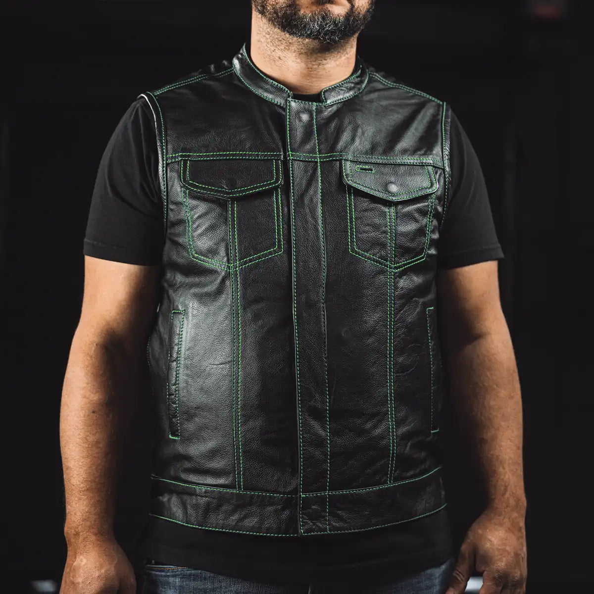 Men’s Leather Motorcycle Club Style Vest - Lux Ryder