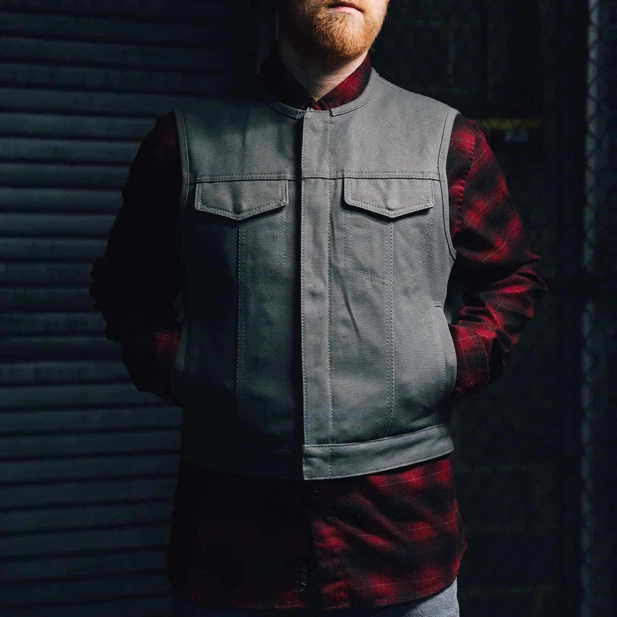 Lowside Men's Motorcycle Canvas Vest (Grey) - Lux Ryder