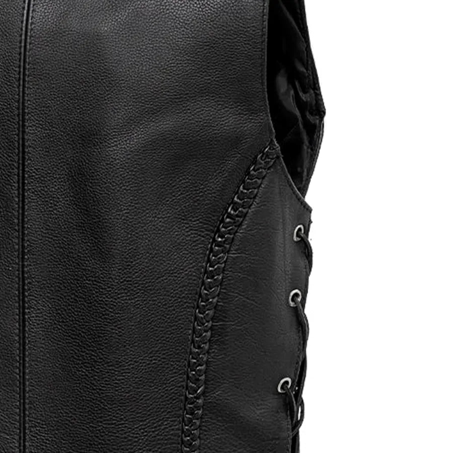 Women’s Leather Motorcycle Vest – Western Style - Lux Ryder