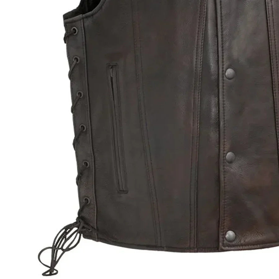High Roller Men's Motorcycle Leather Vest - Lux Ryder