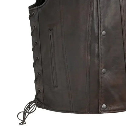 High Roller Men's Motorcycle Leather Vest - Lux Ryder
