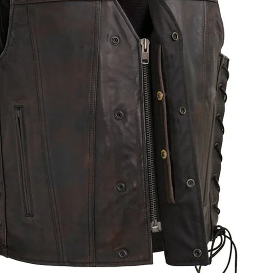 High Roller Men's Motorcycle Leather Vest - Lux Ryder