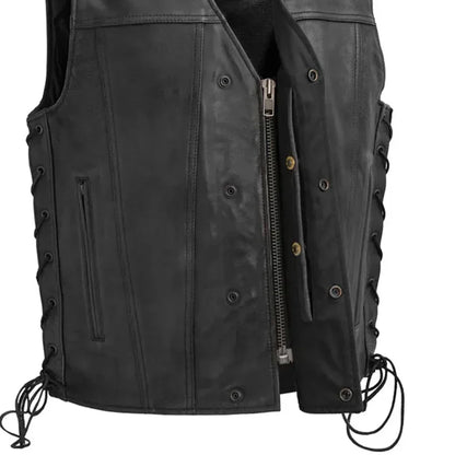 High Roller Men's Motorcycle Leather Vest - Lux Ryder