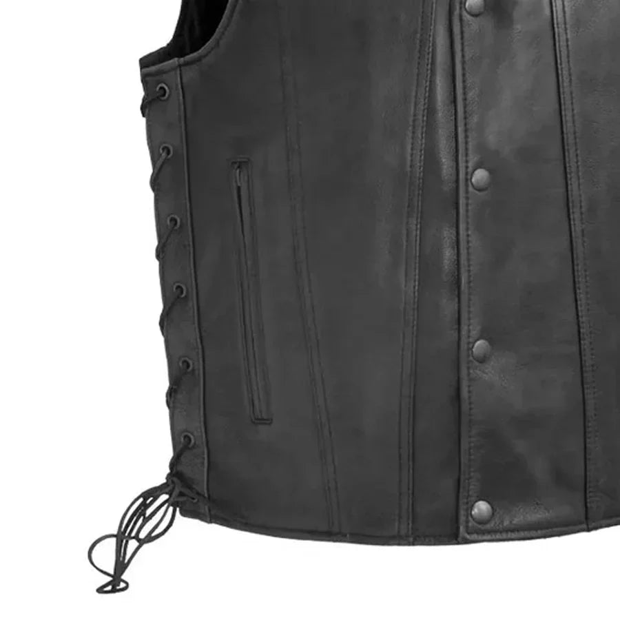 High Roller Men's Motorcycle Leather Vest - Lux Ryder